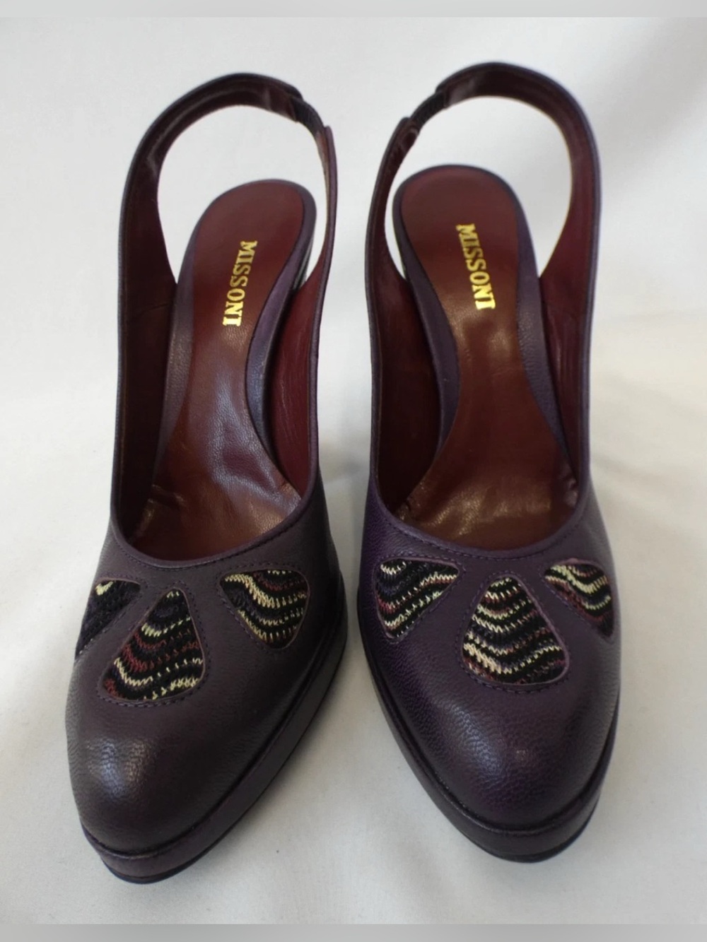 Missoni Purple Leather Block Heel Slingback Zigzag Chevron Knit - Picture 14 of 15